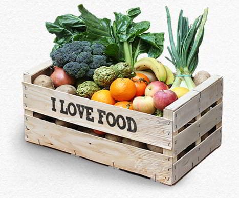 Caja de frutas ecológicas y verduras ecológicas de I Love Food. Barcelona, marzo 2016