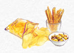 patatas, chips, aceitunas, olivas