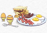 huevos, carne, bacon, salchichas